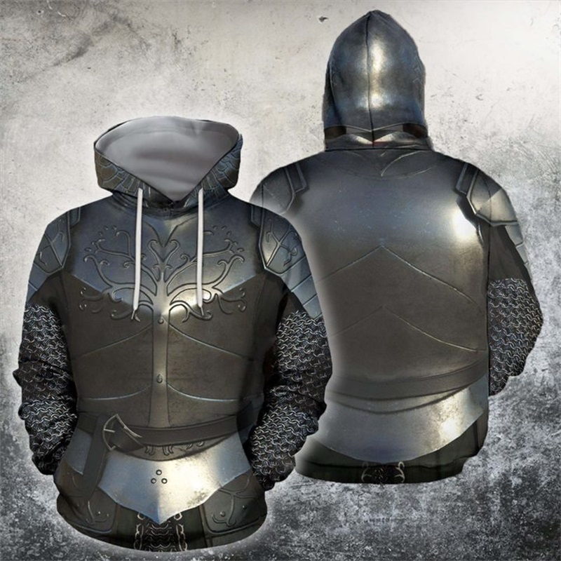 3D Printing Knight Armor - 3D พิมพ์ทั้งหมดอัศวินยุคกลางเกราะเสื้อฮู้ดกันหนาวผู้ชาย Harajuku แฟชั่น Hooded Sweatshirt