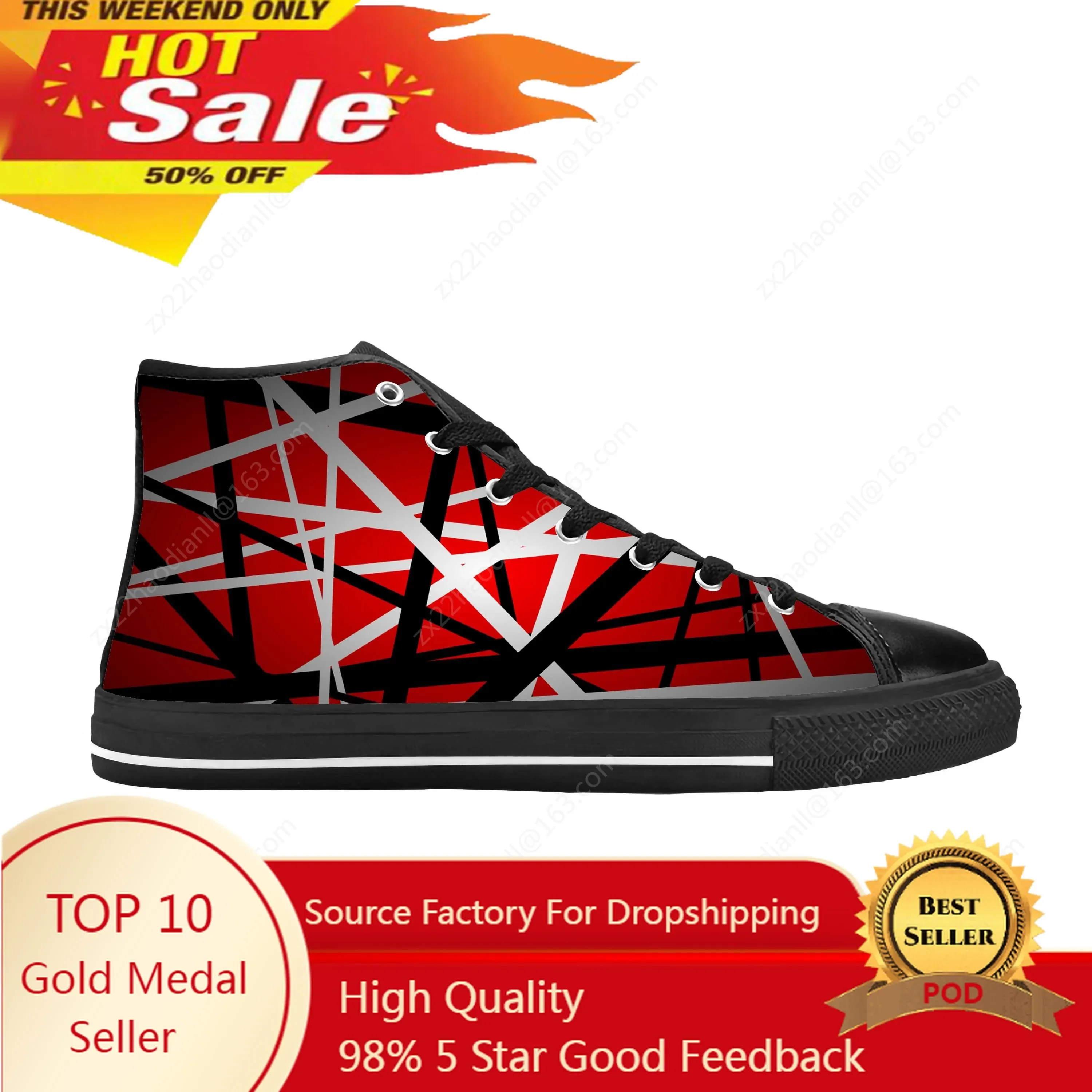 3D Printing Rock - รองเท้าผ้าใบลายวงดนตรีเฮฟวีเมทัลร็อค รุ่น Evh 5150 ดีไซน์ตลก ลำลอง