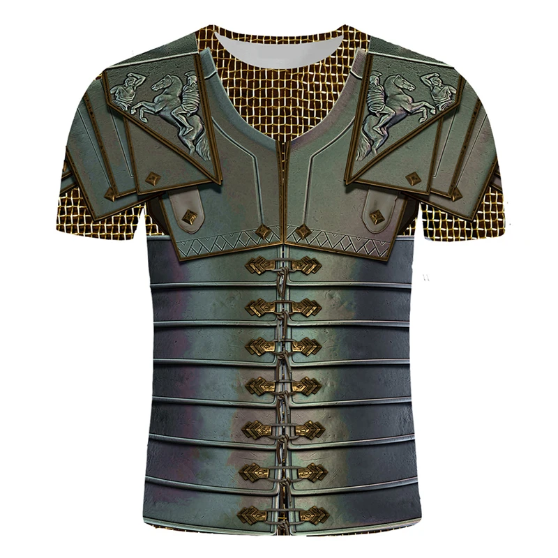 3D Printing Knight Armor - เสื้อยืดผู้ชายลายเกราะอัศวินยุคกลาง พิมพ์ลาย 3 มิติ สไตล์เรโทร แห้งเร็ว