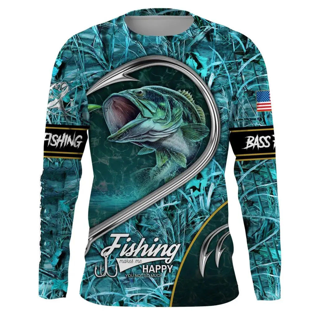 3D Printing Jersey - เสื้อยืดแขนยาวผู้ชาย พิมพ์ลาย 3 มิติ เสื้อยืดคอโอเวอร์ไซส์สำหรับผู้ชาย เสื้อผ้าแฟชั่นลายปลา