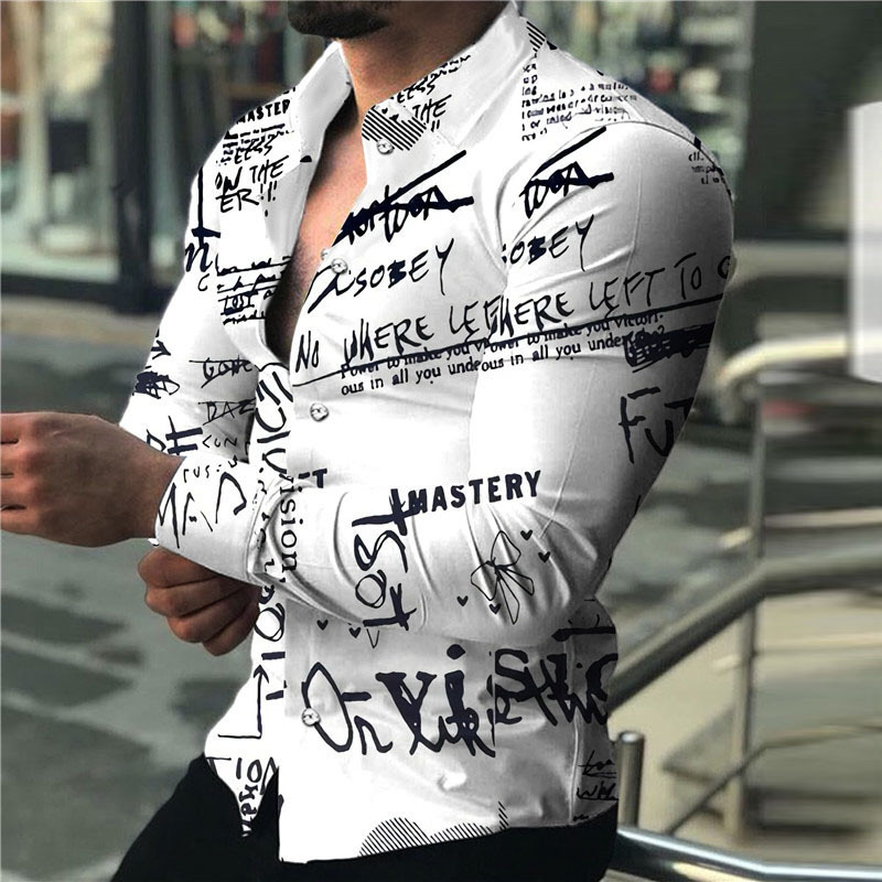 3D Printing Jersey - เสื้อเชิ้ตแขนยาวผู้ชายลายพิมพ์ 3 มิติ ลายฮาวาย