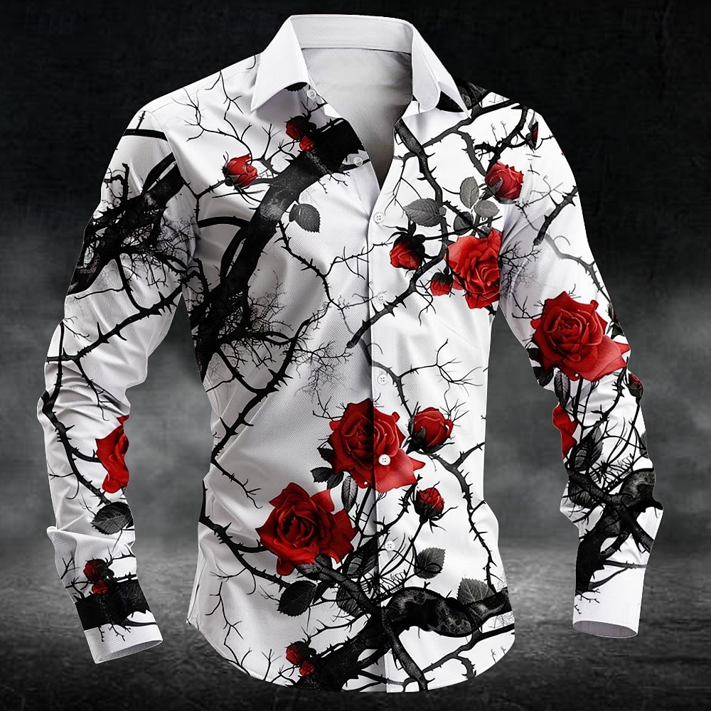 3D Printing Jersey - เสื้อเชิ้ตลายดอกพลัมแฟชั่น พิมพ์ลาย 3 มิติ แขนยาวสำหรับผู้ชาย เสื้อเชิ้ตศิลปะ